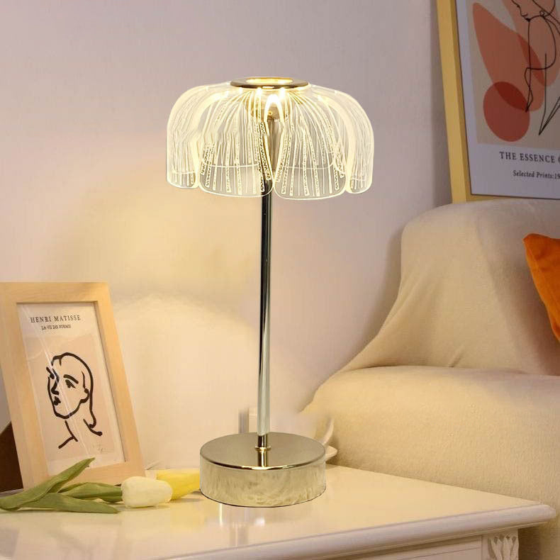 現代的な北欧の丸い花びらのハードウェアベースアクリルシェードLEDテーブルランプ（リビングルーム用） 