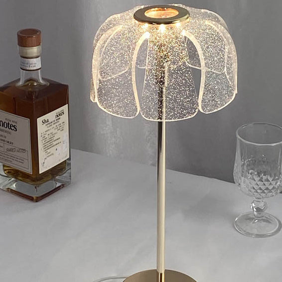 現代的な北欧の丸い花びらのハードウェアベースアクリルシェードLEDテーブルランプ（リビングルーム用） 