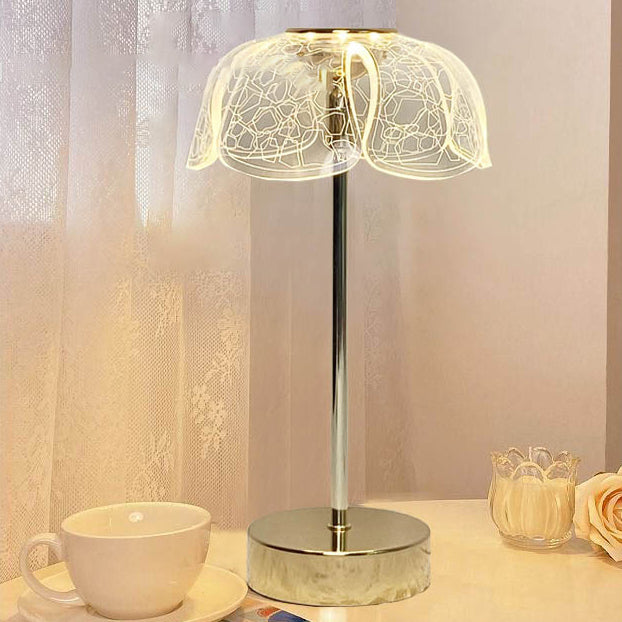 現代的な北欧の丸い花びらのハードウェアベースアクリルシェードLEDテーブルランプ（リビングルーム用） 