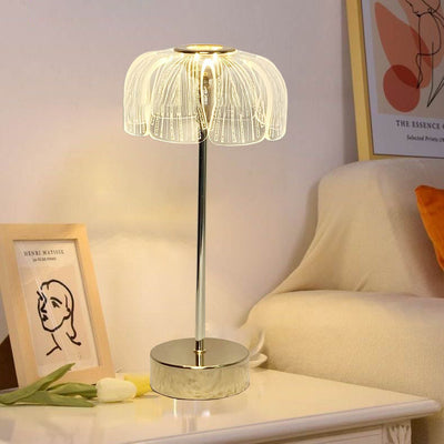 現代的な北欧の丸い花びらのハードウェアベースアクリルシェードLEDテーブルランプ（リビングルーム用） 