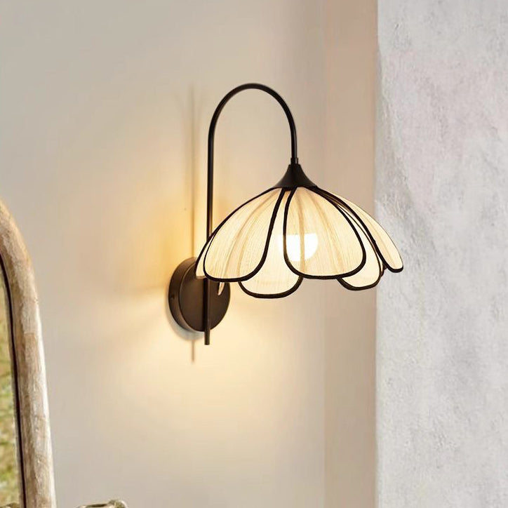 Contemporary Retro Dome Petal Fiber Woven 1-Light Wall Sconce Lamp For Living Room