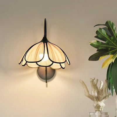 Contemporary Retro Dome Petal Fiber Woven 1-Light Wall Sconce Lamp For Living Room