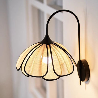 Contemporary Retro Dome Petal Fiber Woven 1-Light Wall Sconce Lamp For Living Room
