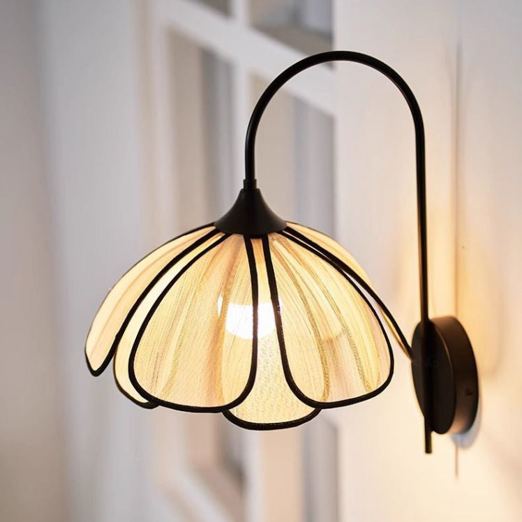Contemporary Retro Dome Petal Fiber Woven 1-Light Wall Sconce Lamp For Living Room