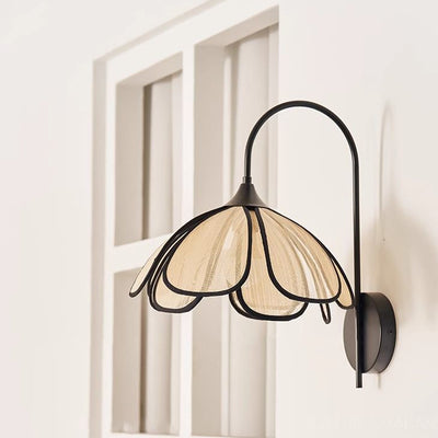 Contemporary Retro Dome Petal Fiber Woven 1-Light Wall Sconce Lamp For Living Room