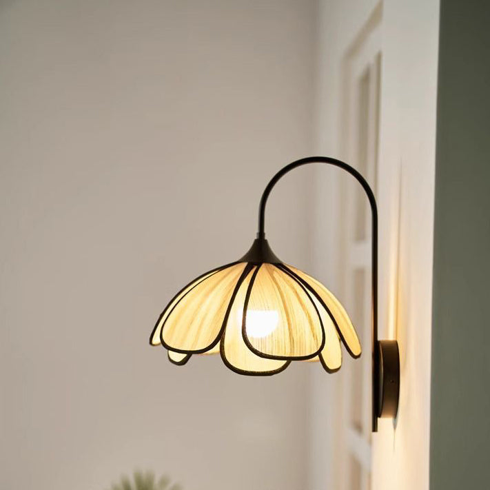 Contemporary Retro Dome Petal Fiber Woven 1-Light Wall Sconce Lamp For Living Room