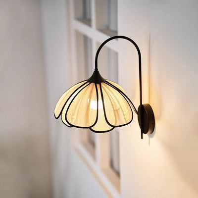 Contemporary Retro Dome Petal Fiber Woven 1-Light Wall Sconce Lamp For Living Room