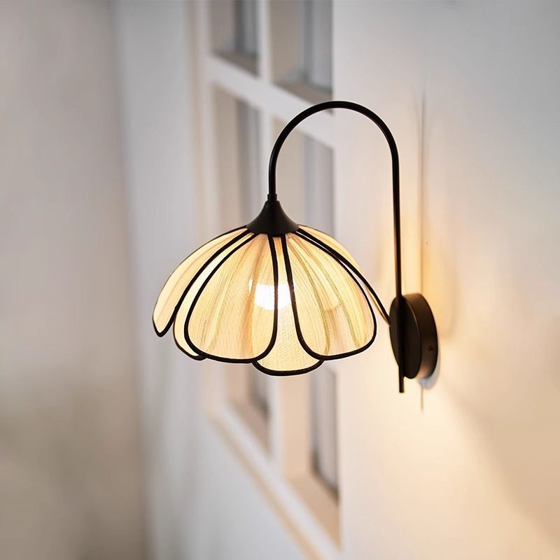 Contemporary Retro Dome Petal Fiber Woven 1-Light Wall Sconce Lamp For Living Room
