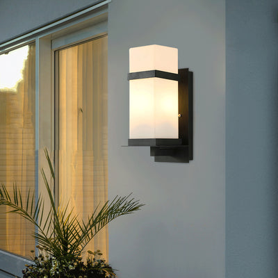 Lámpara Aplique de Pared de 1 Luz con Pantalla de Vidrio y Marco de Hierro Rectangular Moderno Minimalista para Patio Exterior 