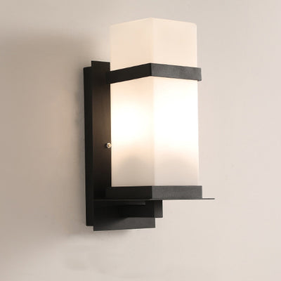 Lámpara Aplique de Pared de 1 Luz con Pantalla de Vidrio y Marco de Hierro Rectangular Moderno Minimalista para Patio Exterior 