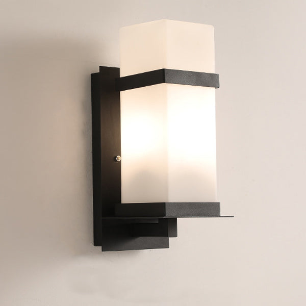 Lámpara Aplique de Pared de 1 Luz con Pantalla de Vidrio y Marco de Hierro Rectangular Moderno Minimalista para Patio Exterior 