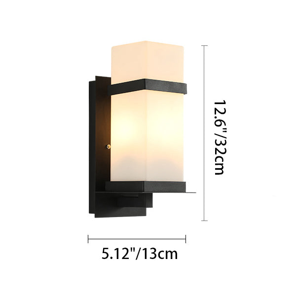 Lámpara Aplique de Pared de 1 Luz con Pantalla de Vidrio y Marco de Hierro Rectangular Moderno Minimalista para Patio Exterior 