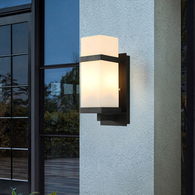 Lámpara Aplique de Pared de 1 Luz con Pantalla de Vidrio y Marco de Hierro Rectangular Moderno Minimalista para Patio Exterior 