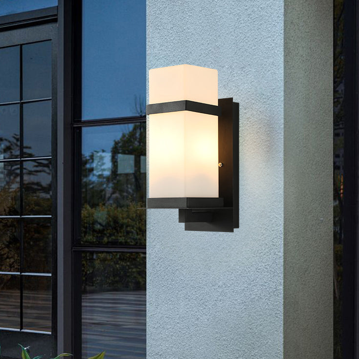 Lámpara Aplique de Pared de 1 Luz con Pantalla de Vidrio y Marco de Hierro Rectangular Moderno Minimalista para Patio Exterior 