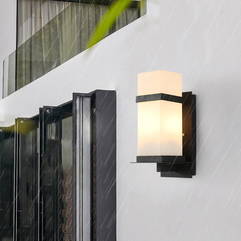 Lámpara Aplique de Pared de 1 Luz con Pantalla de Vidrio y Marco de Hierro Rectangular Moderno Minimalista para Patio Exterior 