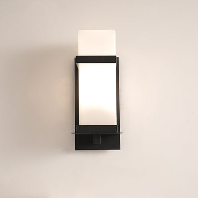Lámpara Aplique de Pared de 1 Luz con Pantalla de Vidrio y Marco de Hierro Rectangular Moderno Minimalista para Patio Exterior 