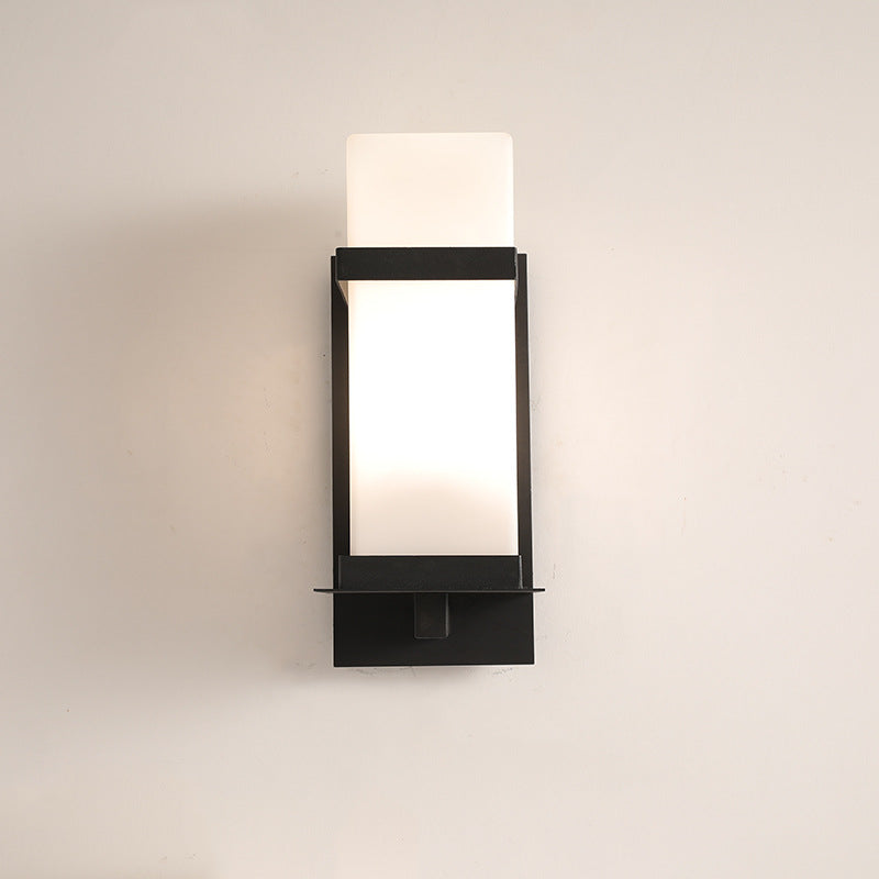Lámpara Aplique de Pared de 1 Luz con Pantalla de Vidrio y Marco de Hierro Rectangular Moderno Minimalista para Patio Exterior 