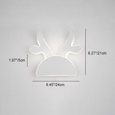 Applique murale LED en fer PVC avec oreilles de lapin et bois de cerf demi-rond créatif contemporain pour chambre 