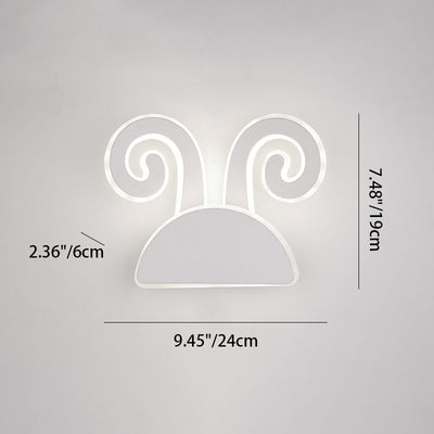 Applique murale LED en fer PVC avec oreilles de lapin et bois de cerf demi-rond créatif contemporain pour chambre 