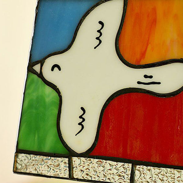 Traditional Tiffany Peace Dove Square Stained Glass Copper Wood 1-Light Wall Sconce Lamp For Living Room