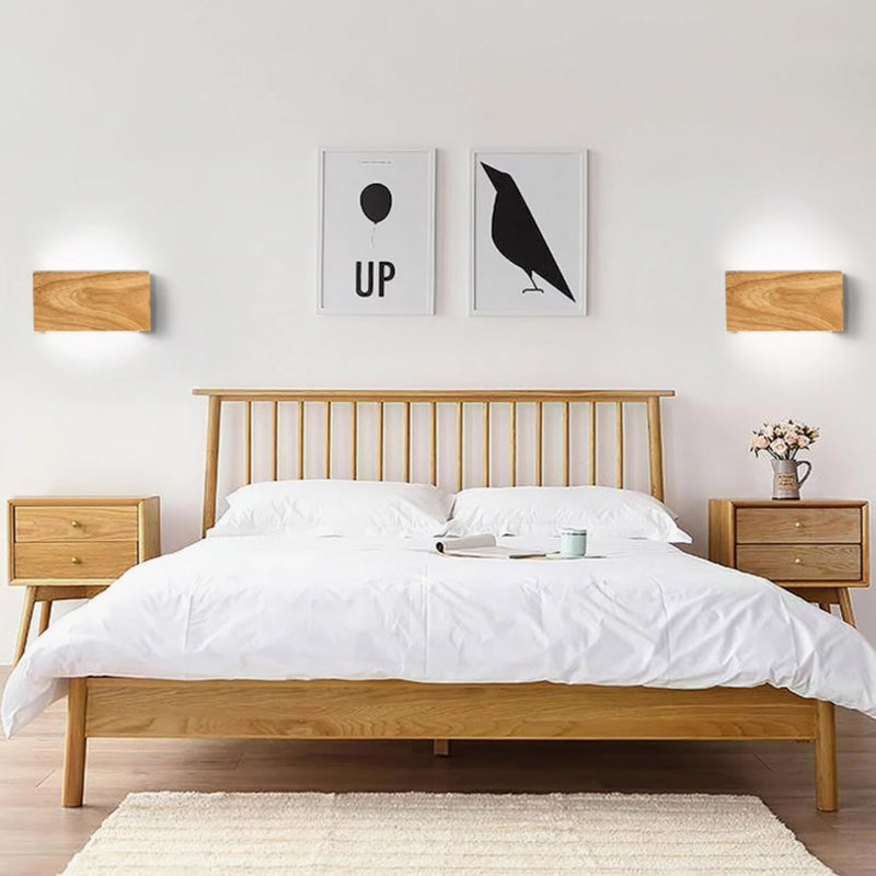 Moderne minimalistische rechteckige Wandleuchte aus Gummibaumholz und Acryl mit LED für das Schlafzimmer 
