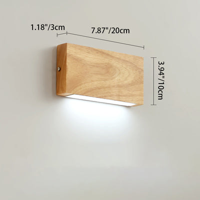 Moderne minimalistische rechteckige Wandleuchte aus Gummibaumholz und Acryl mit LED für das Schlafzimmer 