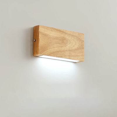 Moderne minimalistische rechteckige Wandleuchte aus Gummibaumholz und Acryl mit LED für das Schlafzimmer 