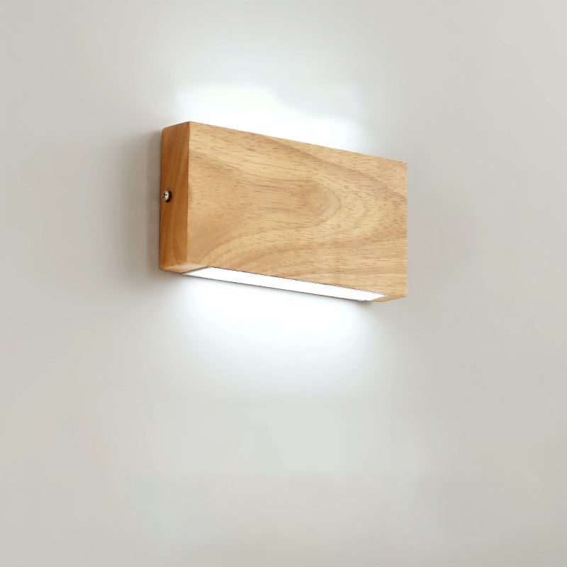 Moderne minimalistische rechteckige Wandleuchte aus Gummibaumholz und Acryl mit LED für das Schlafzimmer 