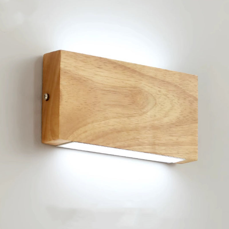 Moderne minimalistische rechteckige Wandleuchte aus Gummibaumholz und Acryl mit LED für das Schlafzimmer 