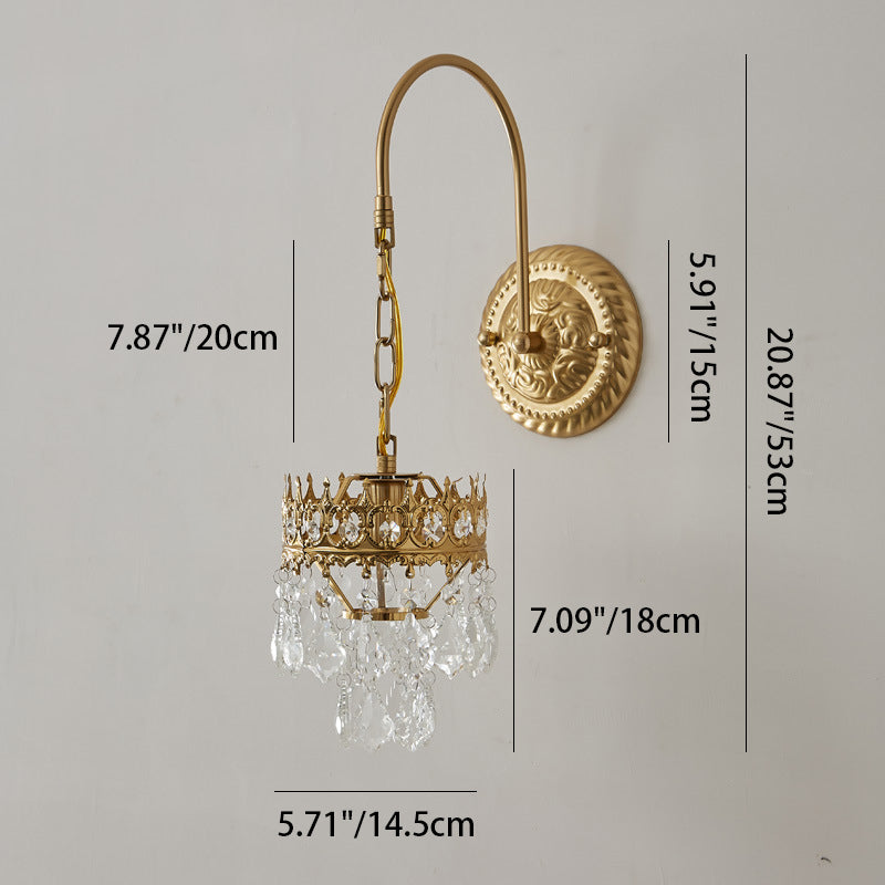 Applique Murale Traditionnelle Française en Fer avec Cristal Rond et Tige Courbée 1 Lumière Pour Chambre 