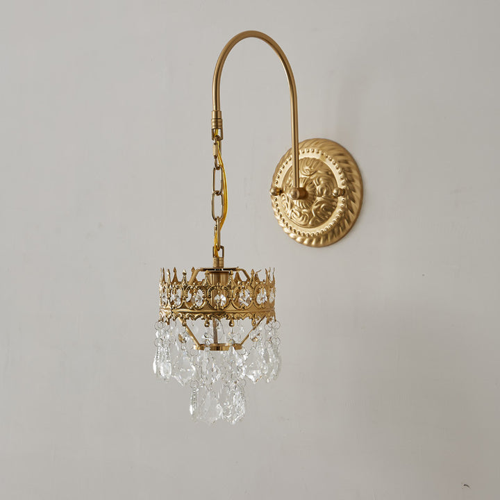 Applique Murale Traditionnelle Française en Fer avec Cristal Rond et Tige Courbée 1 Lumière Pour Chambre 