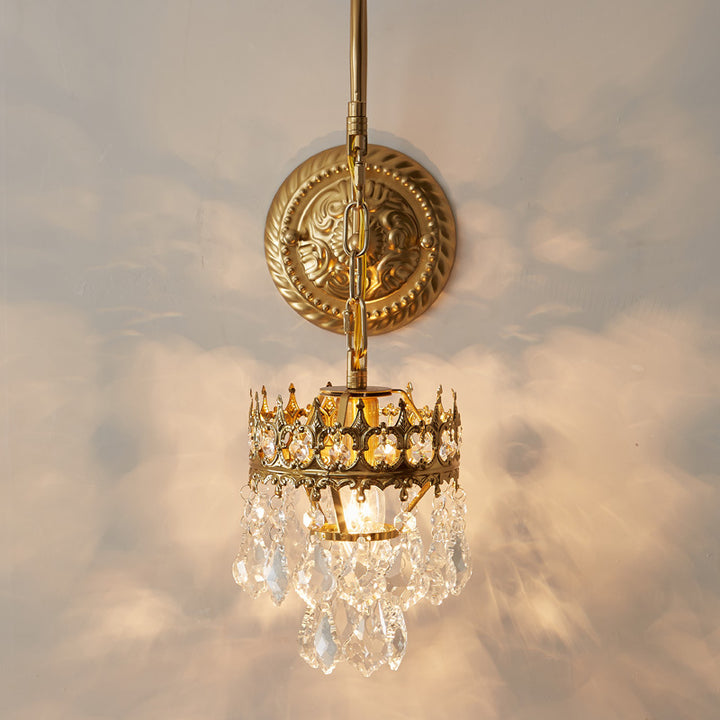 Applique Murale Traditionnelle Française en Fer avec Cristal Rond et Tige Courbée 1 Lumière Pour Chambre 
