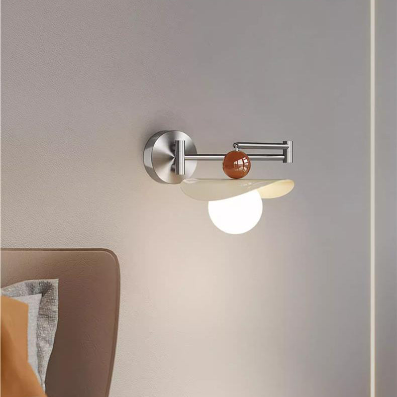 Applique Murale LED Moderne Minimaliste avec Bras Oscillant, Poteau Courbé et Poteau Droit en Fer et Verre Globe pour Chambre 