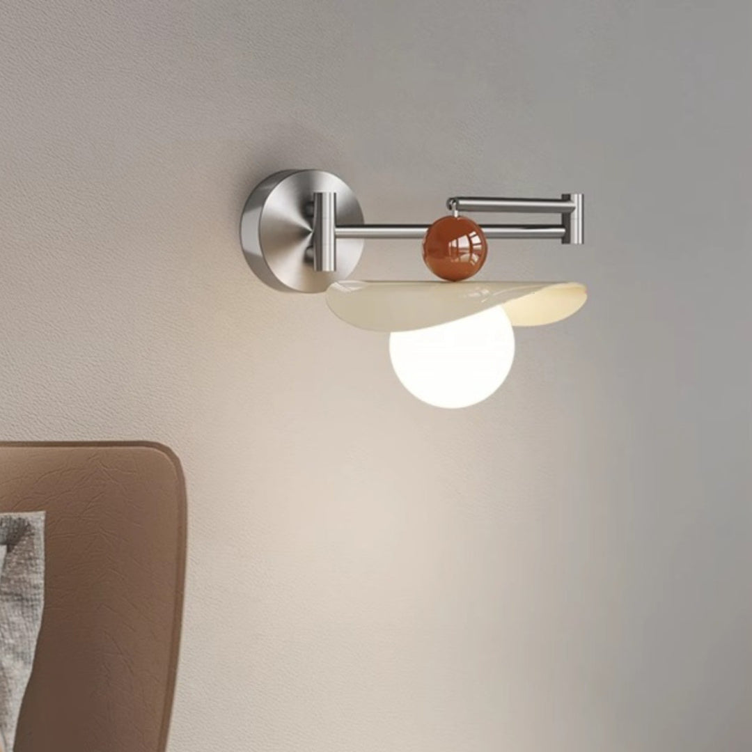 Applique Murale LED Moderne Minimaliste avec Bras Oscillant, Poteau Courbé et Poteau Droit en Fer et Verre Globe pour Chambre 