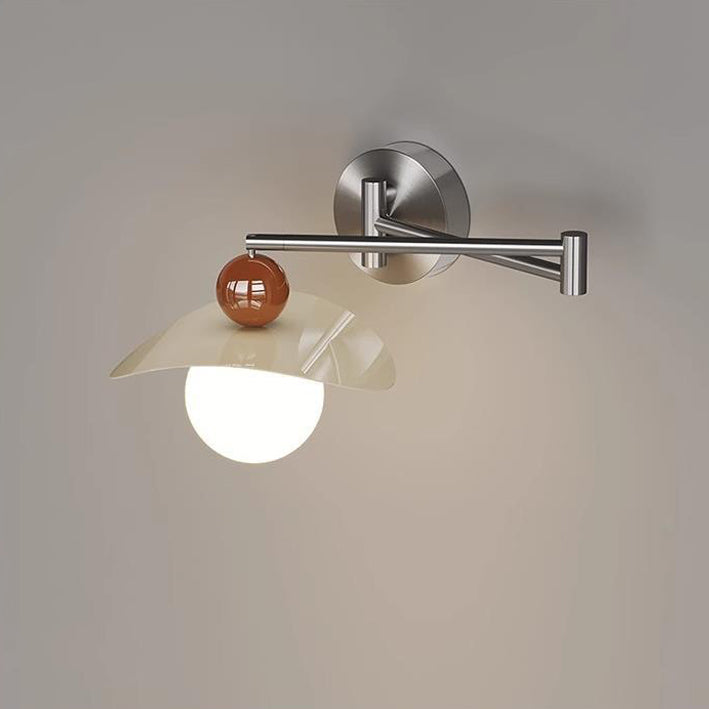 Applique Murale LED Moderne Minimaliste avec Bras Oscillant, Poteau Courbé et Poteau Droit en Fer et Verre Globe pour Chambre 
