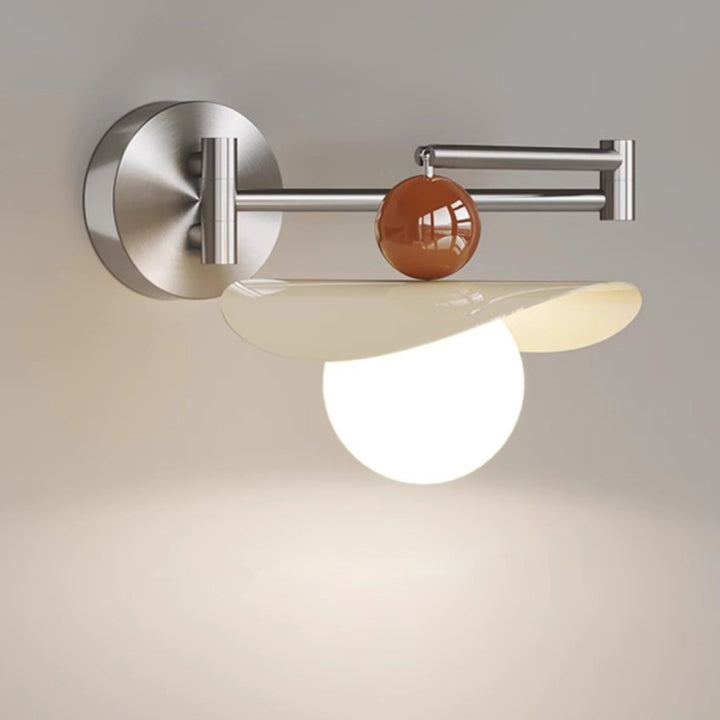 Applique Murale LED Moderne Minimaliste avec Bras Oscillant, Poteau Courbé et Poteau Droit en Fer et Verre Globe pour Chambre 
