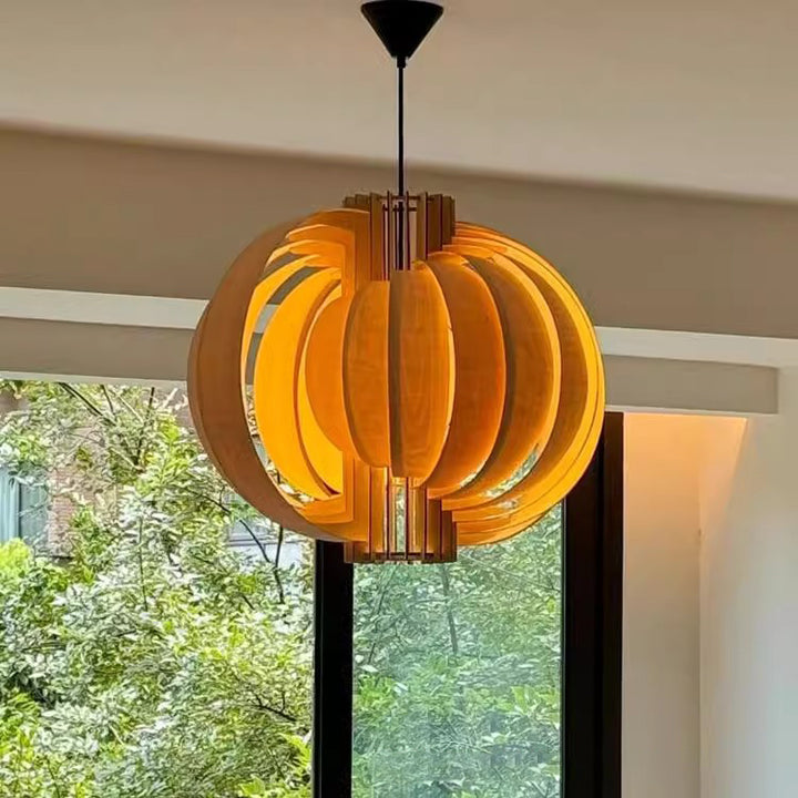 Traditionelle Vintage-Globus-Mondform Holz 1-Licht Pendelleuchte für Wohnzimmer 