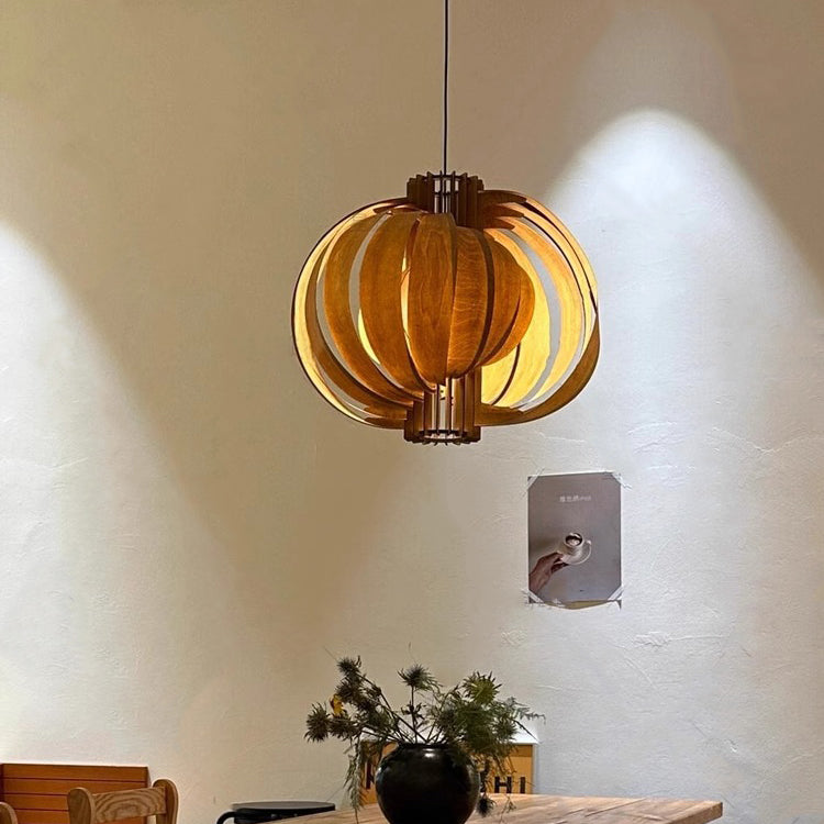 Traditionelle Vintage-Globus-Mondform Holz 1-Licht Pendelleuchte für Wohnzimmer 