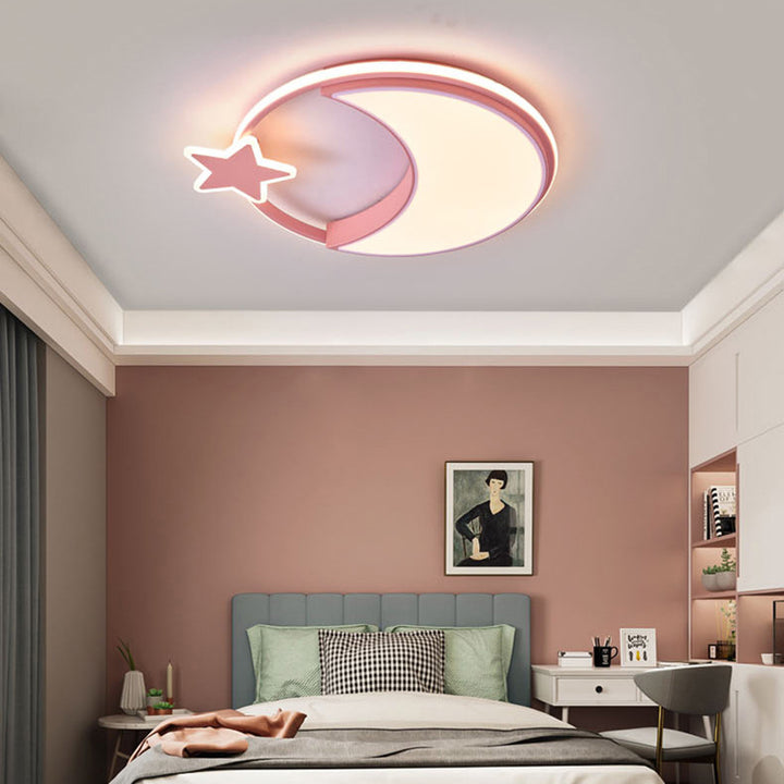 Plafonnier LED en fer acrylique rond moderne minimaliste pour enfants, étoile et lune, pour chambre à coucher 
