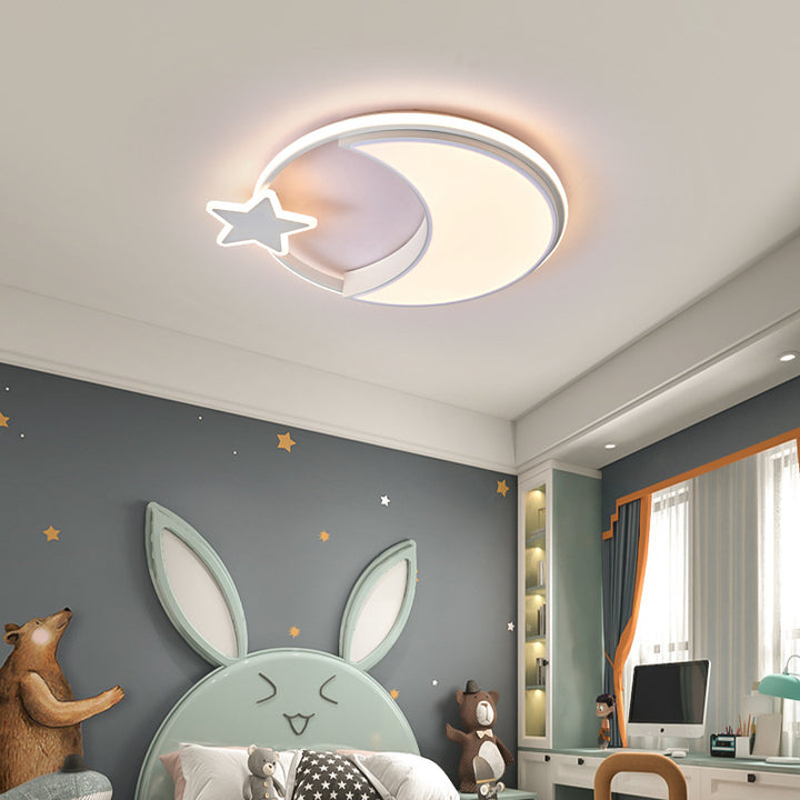Plafonnier LED en fer acrylique rond moderne minimaliste pour enfants, étoile et lune, pour chambre à coucher 