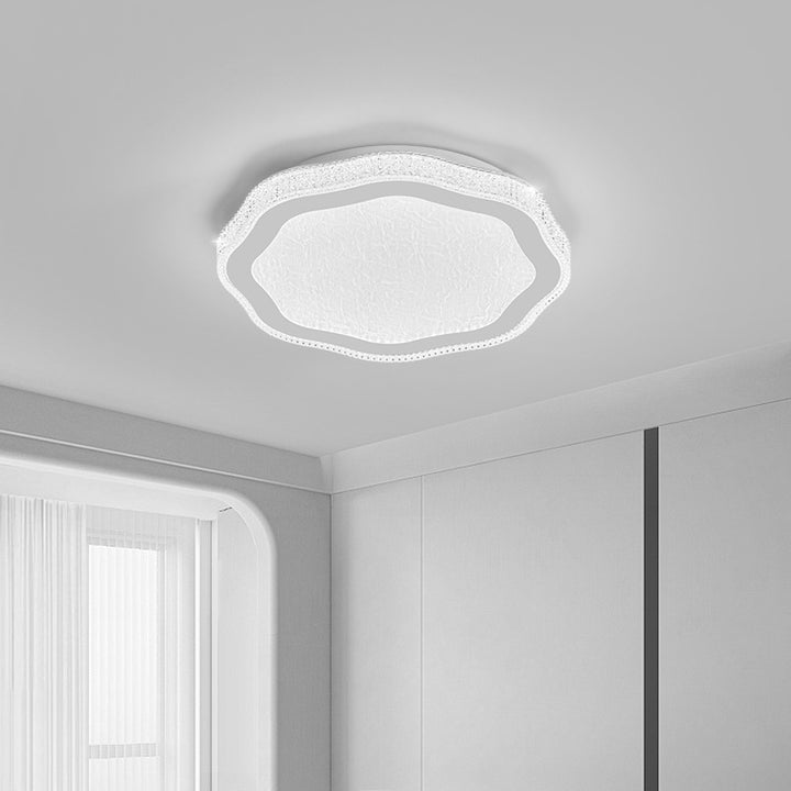 Moderne minimalistische unregelmäßige runde Blumen-LED-Deckenleuchte aus Eisen, Acryl und Kristall für das Schlafzimmer 