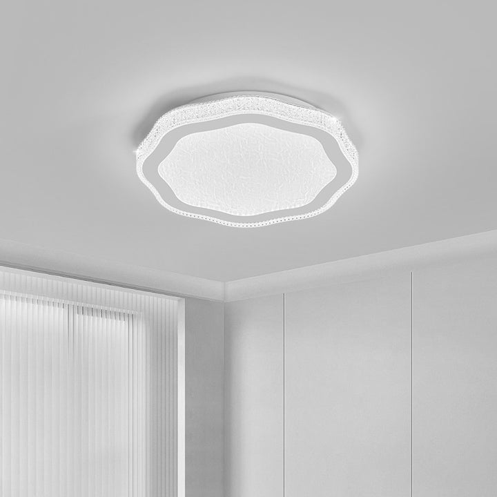 Moderne minimalistische unregelmäßige runde Blumen-LED-Deckenleuchte aus Eisen, Acryl und Kristall für das Schlafzimmer 