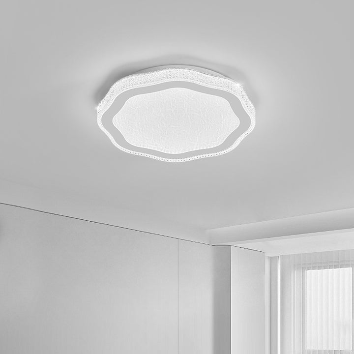 Moderne minimalistische unregelmäßige runde Blumen-LED-Deckenleuchte aus Eisen, Acryl und Kristall für das Schlafzimmer 