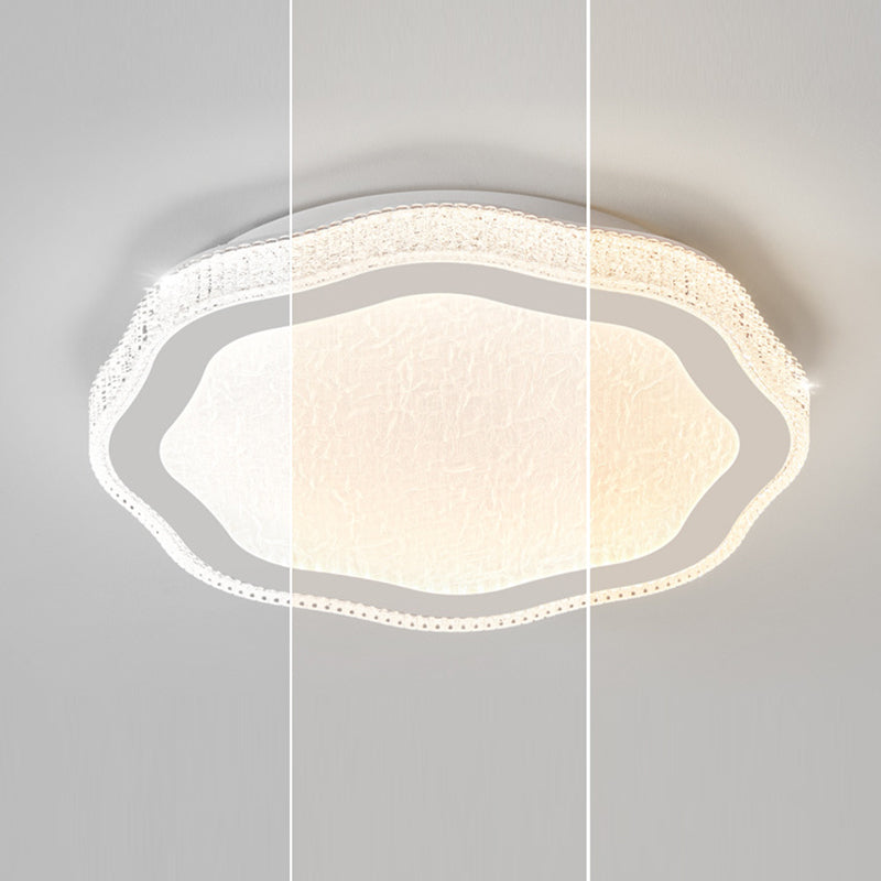 Moderne minimalistische unregelmäßige runde Blumen-LED-Deckenleuchte aus Eisen, Acryl und Kristall für das Schlafzimmer 