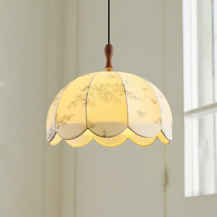 Lámpara colgante de 3 luces con pantalla de tela, marco de hierro y madera maciza, estilo tradicional francés con forma de cúpula redonda, para sala de estar 