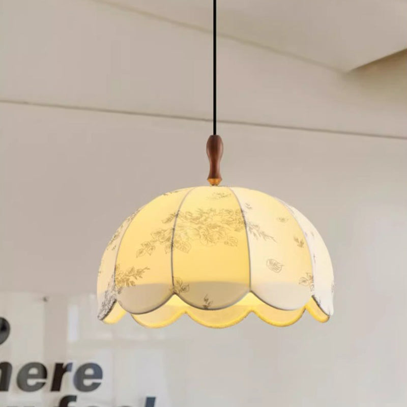 Lámpara colgante de 3 luces con pantalla de tela, marco de hierro y madera maciza, estilo tradicional francés con forma de cúpula redonda, para sala de estar 