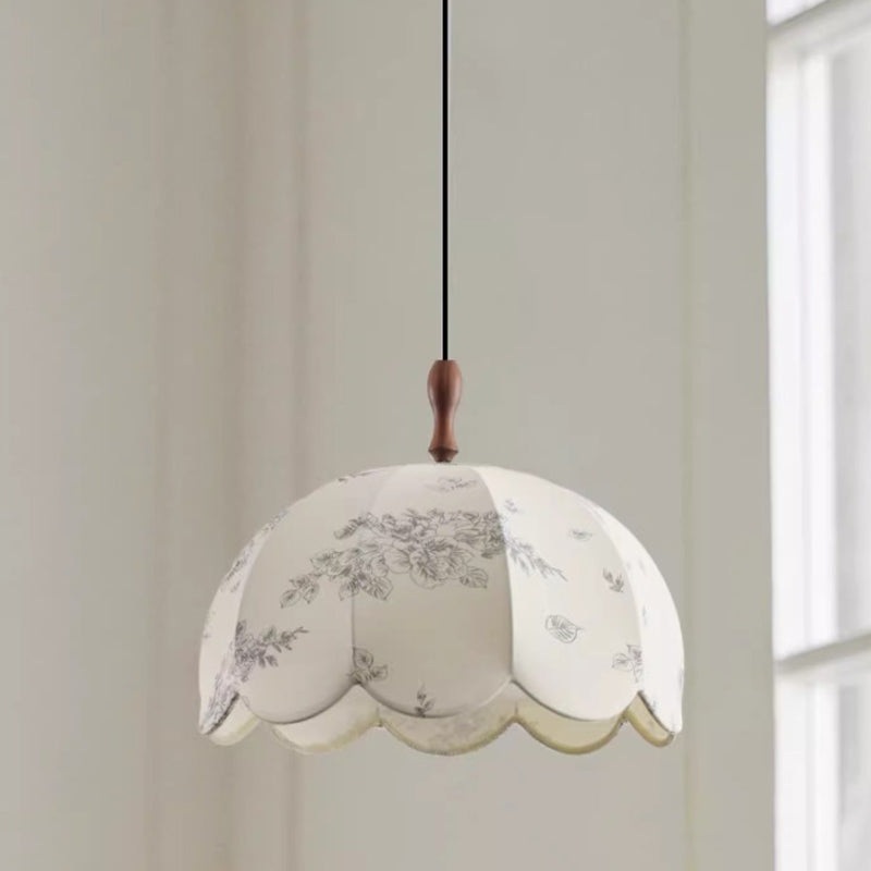 Lámpara colgante de 3 luces con pantalla de tela, marco de hierro y madera maciza, estilo tradicional francés con forma de cúpula redonda, para sala de estar 