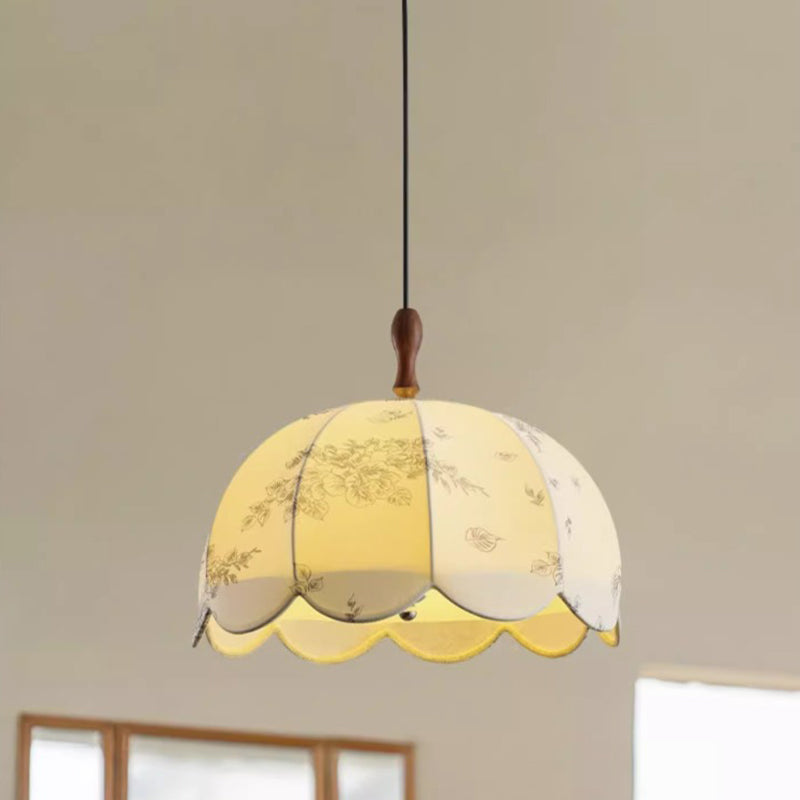 Lámpara colgante de 3 luces con pantalla de tela, marco de hierro y madera maciza, estilo tradicional francés con forma de cúpula redonda, para sala de estar 