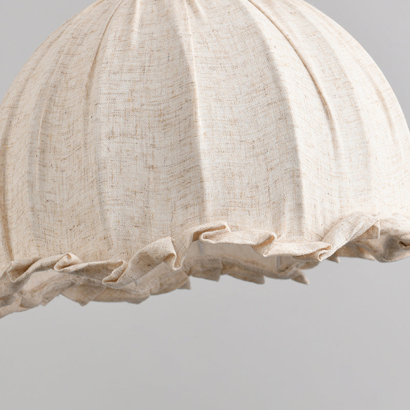 Traditional Vintage Dome Cylinder Lace Fabric Shade Wood Hardware Frame 1-Light Pendant Light For Living Room