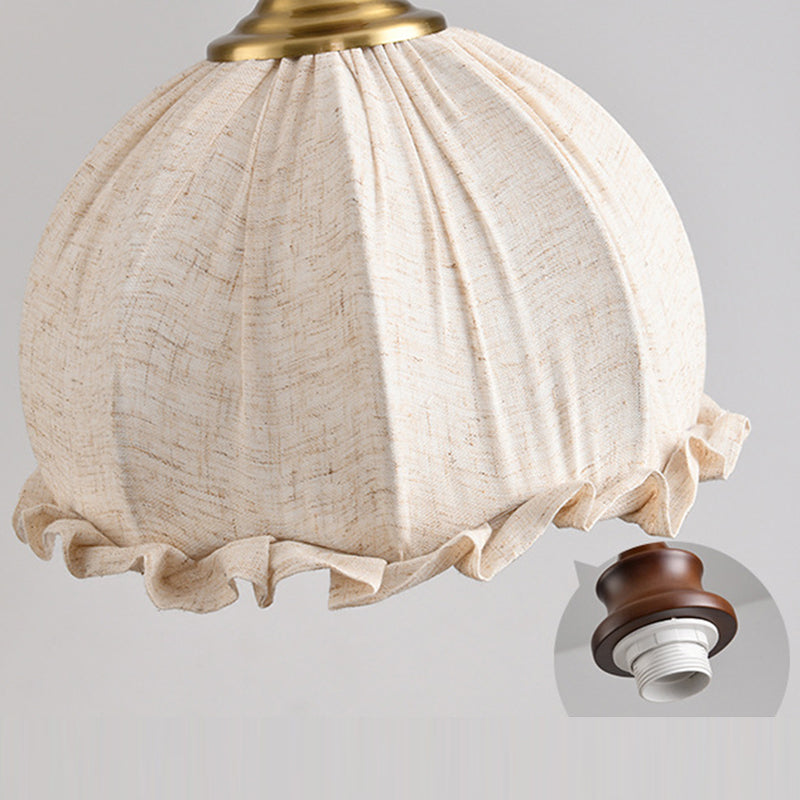 Traditional Vintage Dome Cylinder Lace Fabric Shade Wood Hardware Frame 1-Light Pendant Light For Living Room